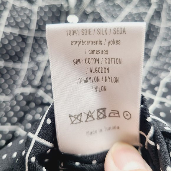 Sandro Paris Window Pane Polka Dot 100% Silk Top Size 1 Small Black - Picture 9 of 9